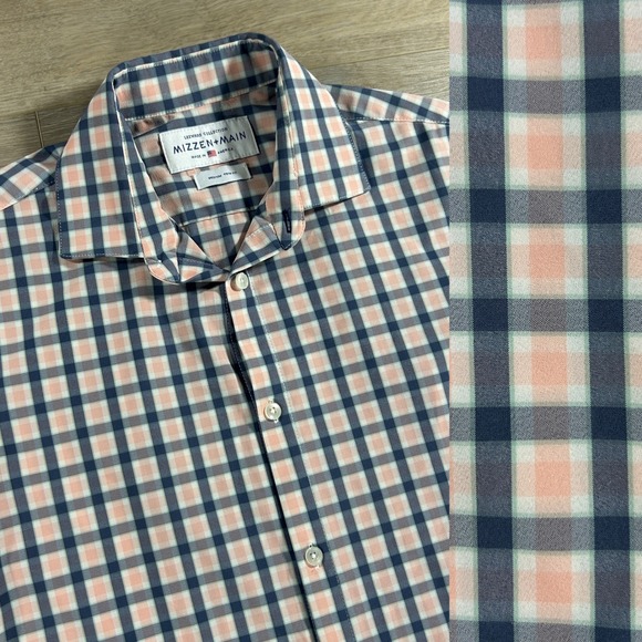 Mizzen+Main Other - Mizzen + Main Leeward Collection Medium Trim Fit Blue Pink Plaid Button Front US
